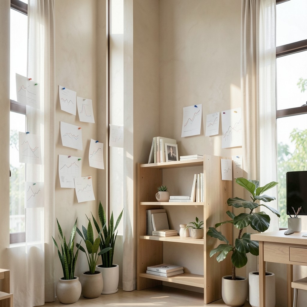 Quiet Bangkok studio with charts pinned on a wall and natural light