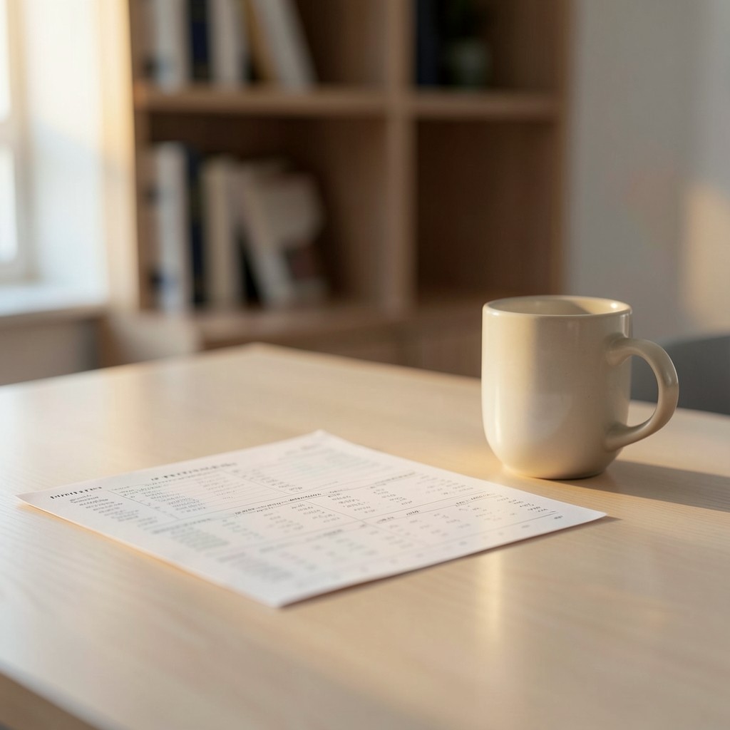 Forecast variance printout with soft morning light