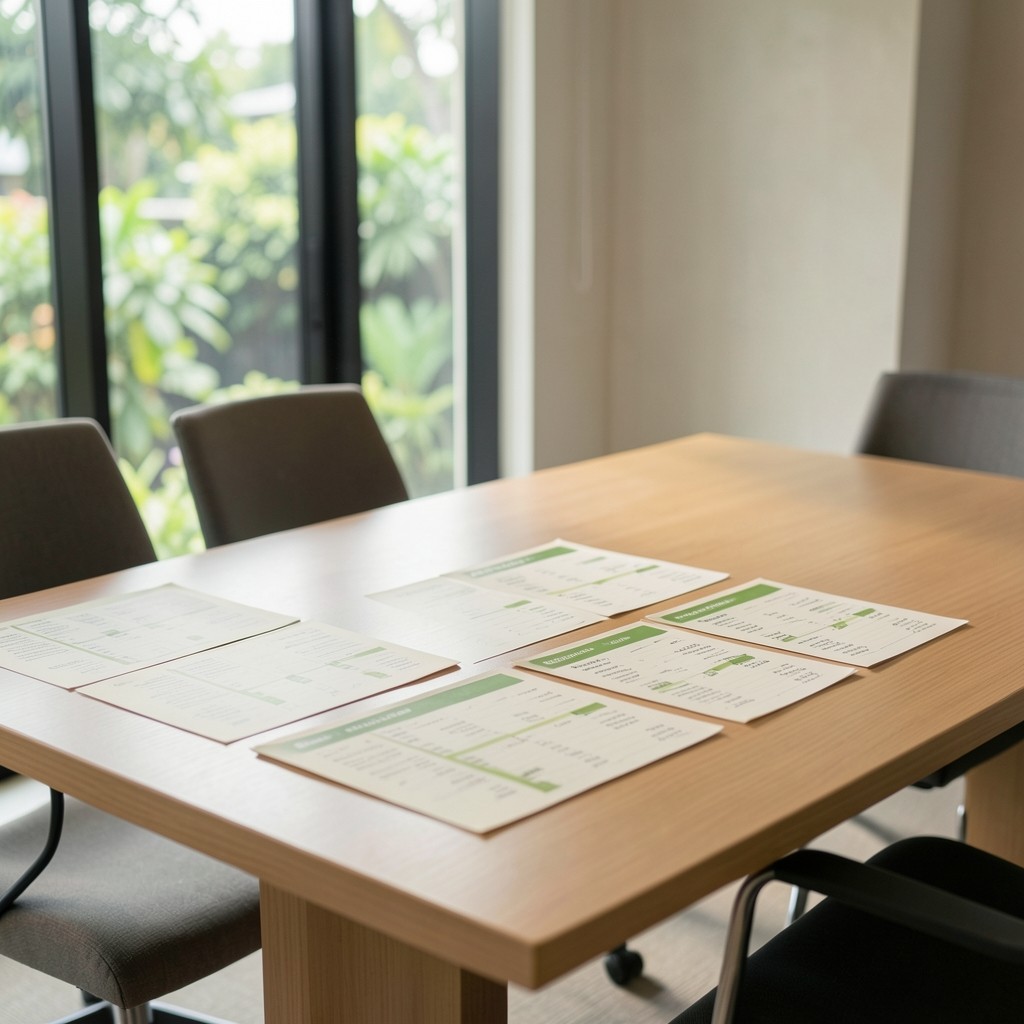 Printed cohort and MRR charts spread across a light meeting table
